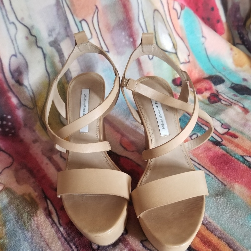 DVF nude leather strappy platform sandals